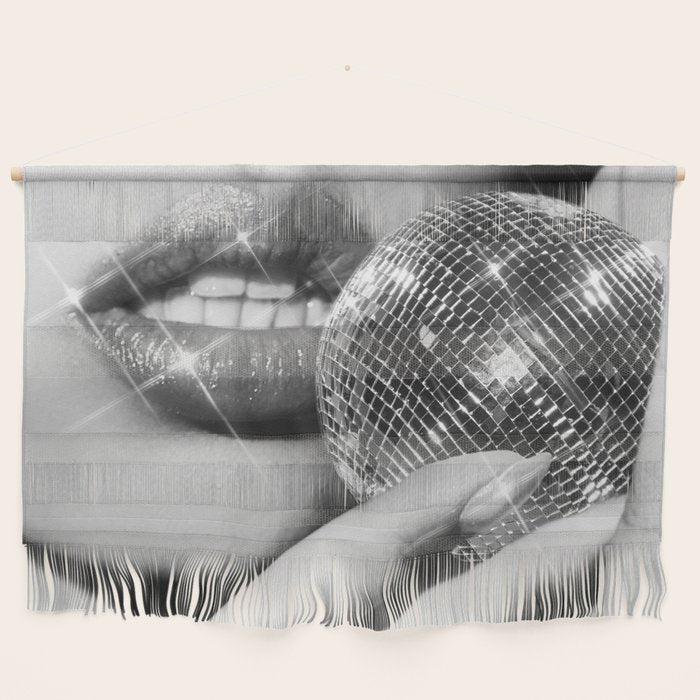Disco Ball Female Lips - Black And White Modern Wall Art Photograph - Home Decor Wall Hanging Gallery Image 1