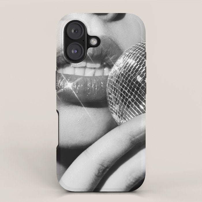 Disco Ball Female Lips - Black And White Modern Wall Art Photograph - Home Decor iPhone Case Gallery Image 1