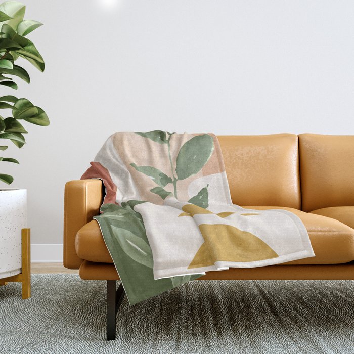 Abstract Shapes and Leaves Throw Blanket Gallery Image 1