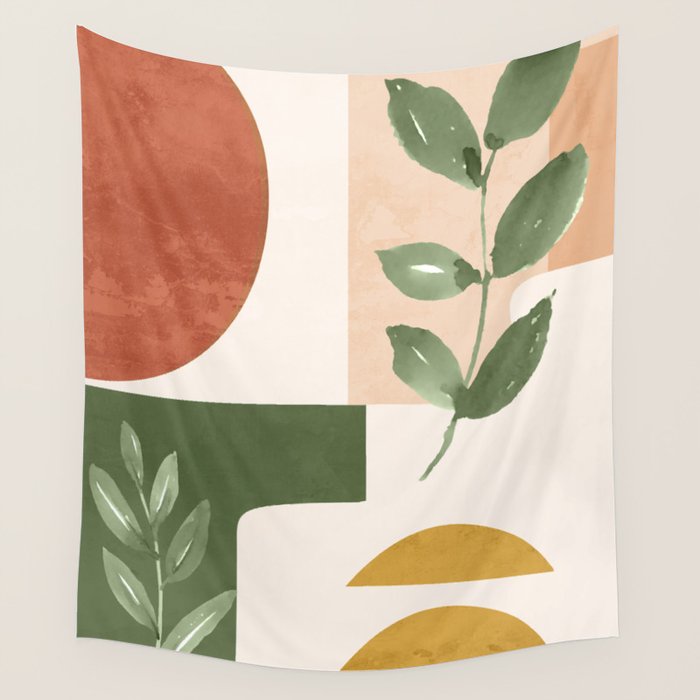 Abstract Shapes and Leaves Wall Tapestry Gallery Image 1