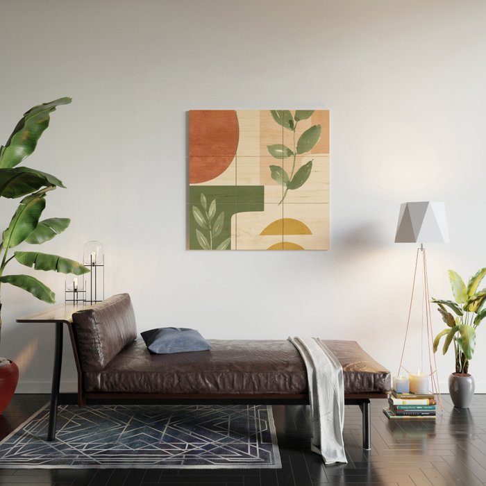 Abstract Shapes and Leaves Wood Wall Art Gallery Image 2