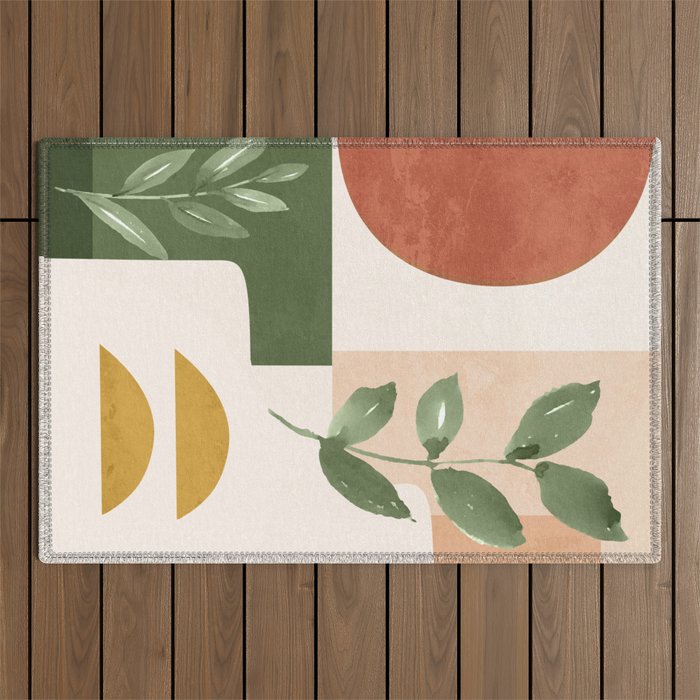 Abstract Shapes and Leaves Outdoor Rug Gallery Image 1