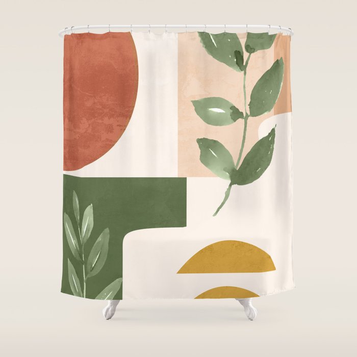 Abstract Shapes and Leaves Shower Curtain Gallery Image 1