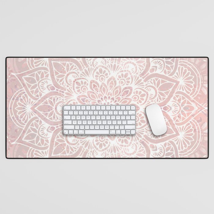 Mandala Yoga Love, Blush Pink Floral Desk Mat Gallery Image 1