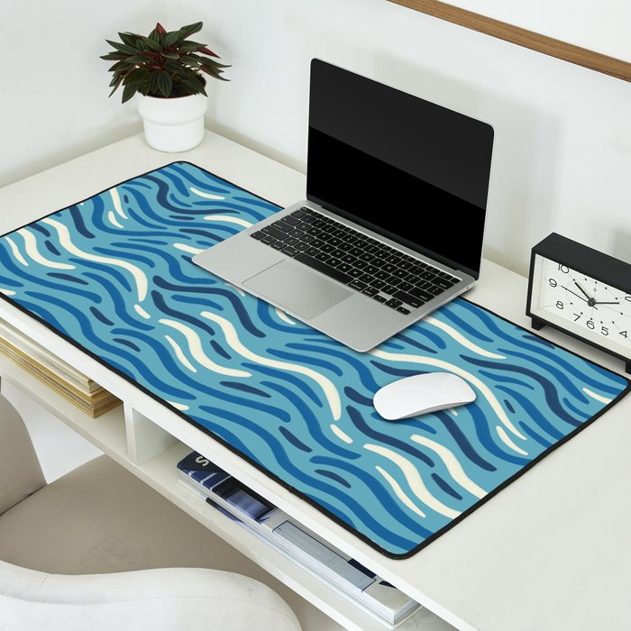 Ripples wavy pattern in blue Desk Mat Gallery Image 2