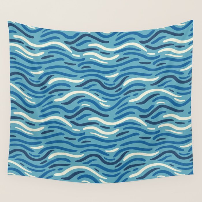 Ripples wavy pattern in blue Wall Tapestry Gallery Image 1