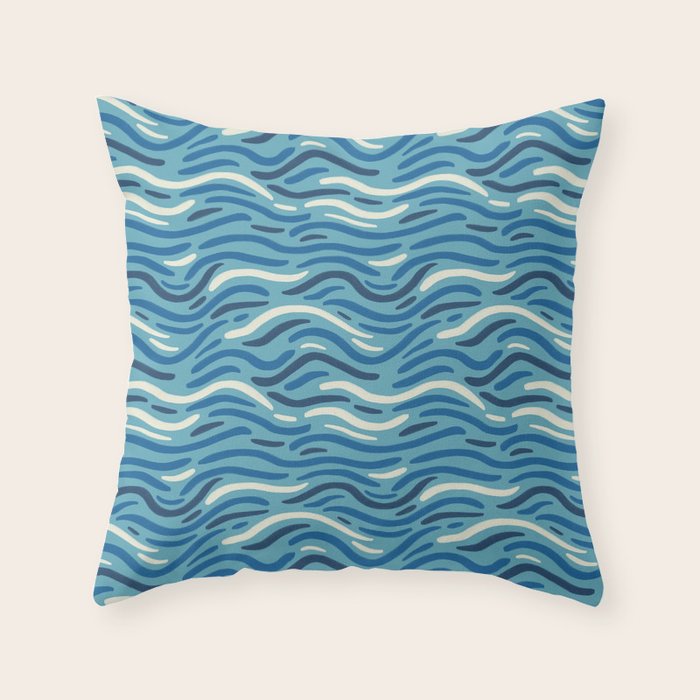 Ripples wavy pattern in blue Throw Pillow Gallery Image 6