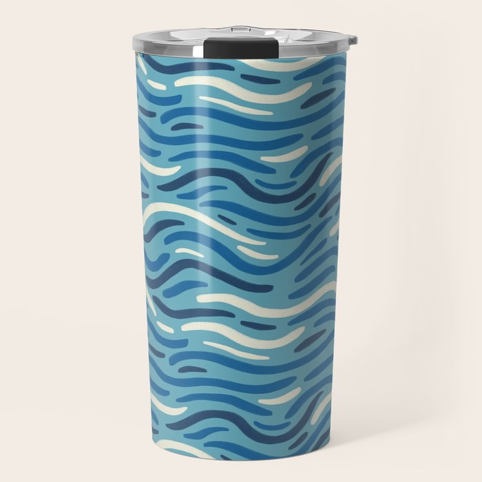 Ripples wavy pattern in blue Travel Mug Gallery Image 1