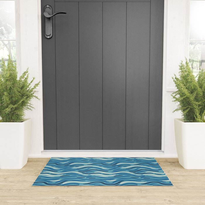 Ripples wavy pattern in blue Welcome Mat Gallery Image 3