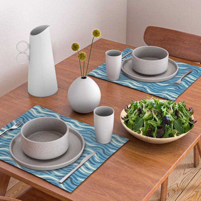 Ripples wavy pattern in blue Placemat Gallery Image 2