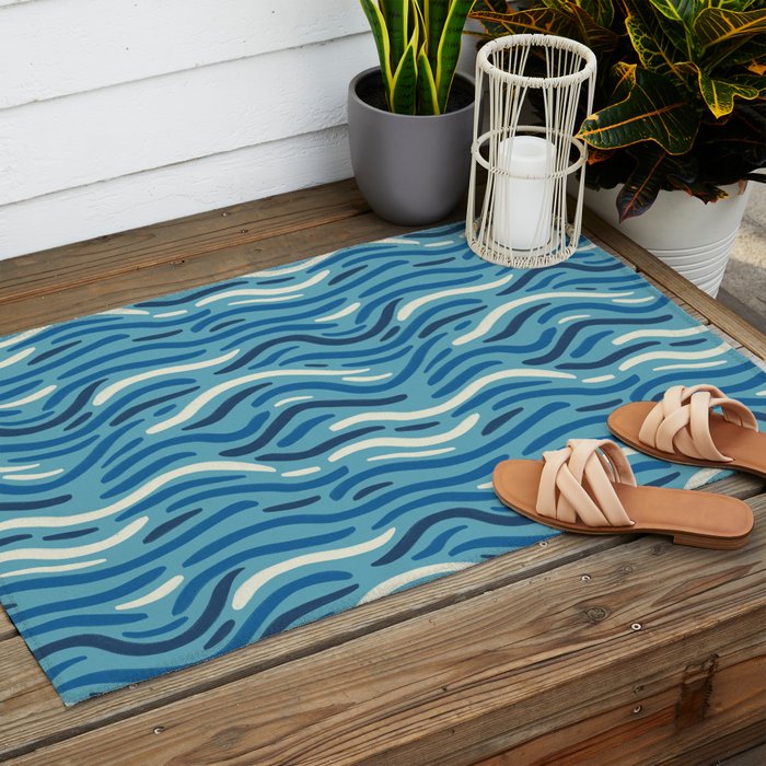 Ripples wavy pattern in blue Outdoor Rug Gallery Image 2
