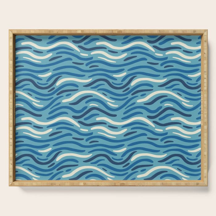 Ripples wavy pattern in blue Serving Tray Gallery Image 1