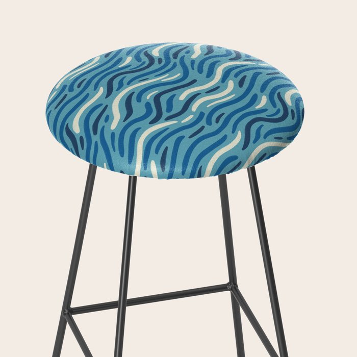 Ripples wavy pattern in blue Stool Gallery Image 2