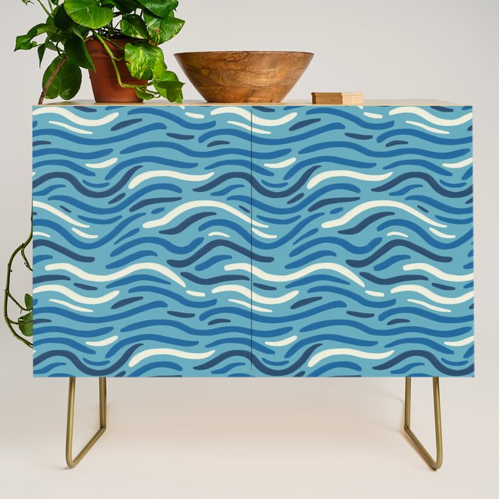 Ripples wavy pattern in blue Credenza Gallery Image 1