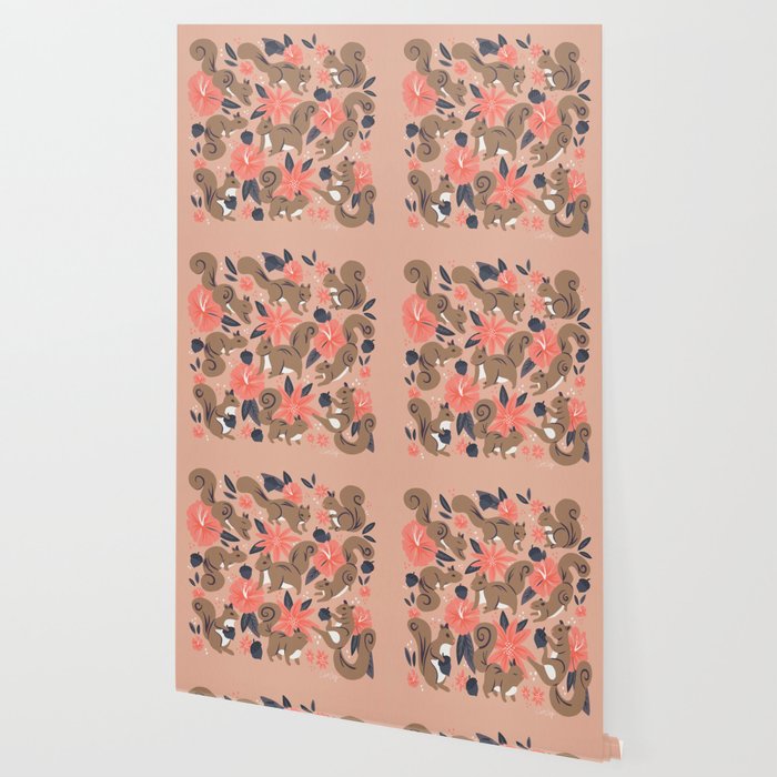 Squirrels & Blooms â Peach & Tan Wallpaper Gallery Image 2