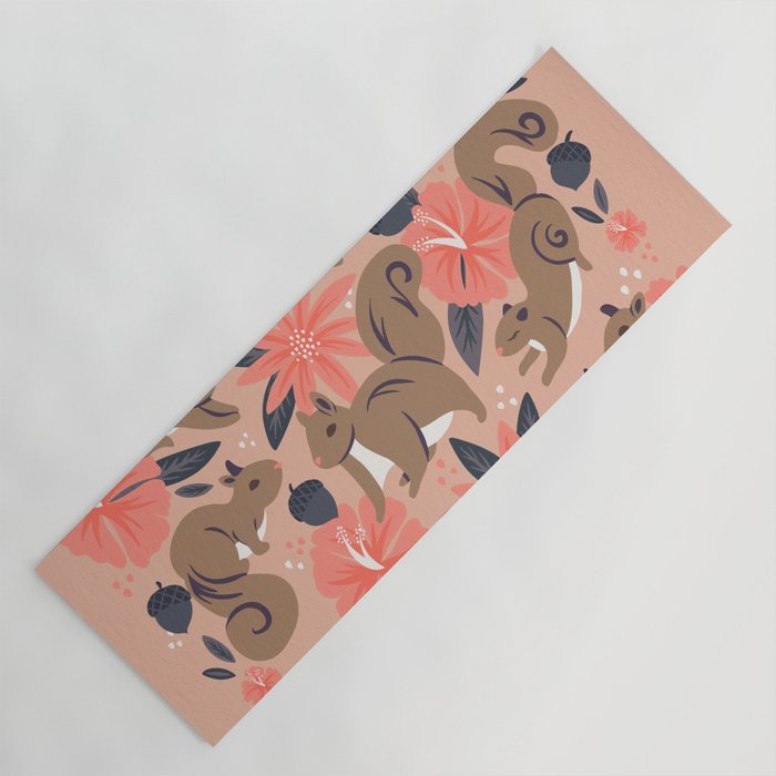 Squirrels & Blooms â Peach & Tan Yoga Mat Gallery Image 1