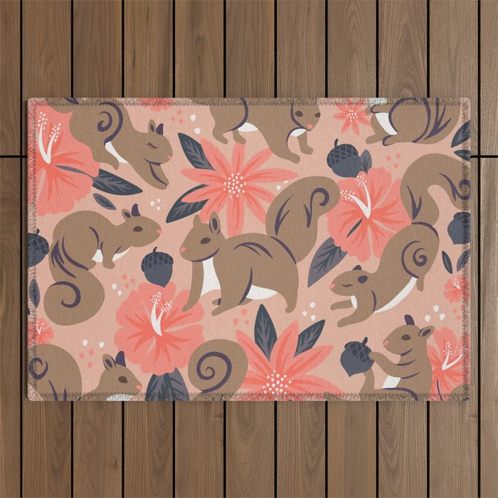 Squirrels & Blooms â Peach & Tan Outdoor Rug Gallery Image 1