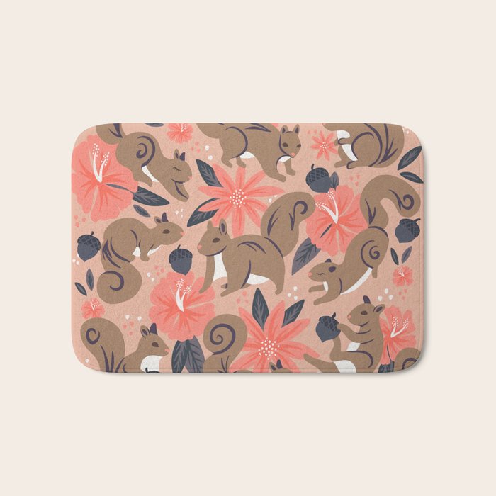 Squirrels & Blooms â Peach & Tan Bath Mat Gallery Image 1