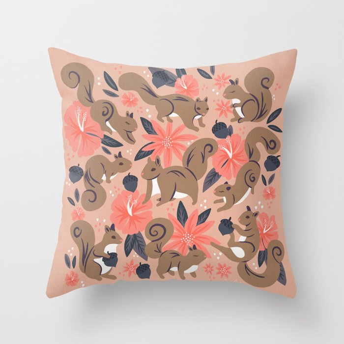 Squirrels & Blooms â Peach & Tan Throw Pillow Gallery Image 6
