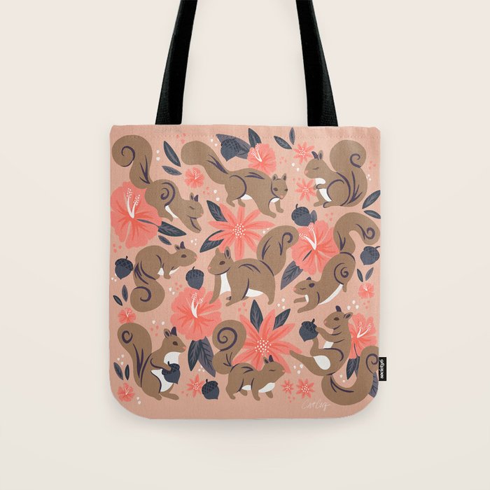 Squirrels & Blooms â Peach & Tan Tote Bag Gallery Image 1