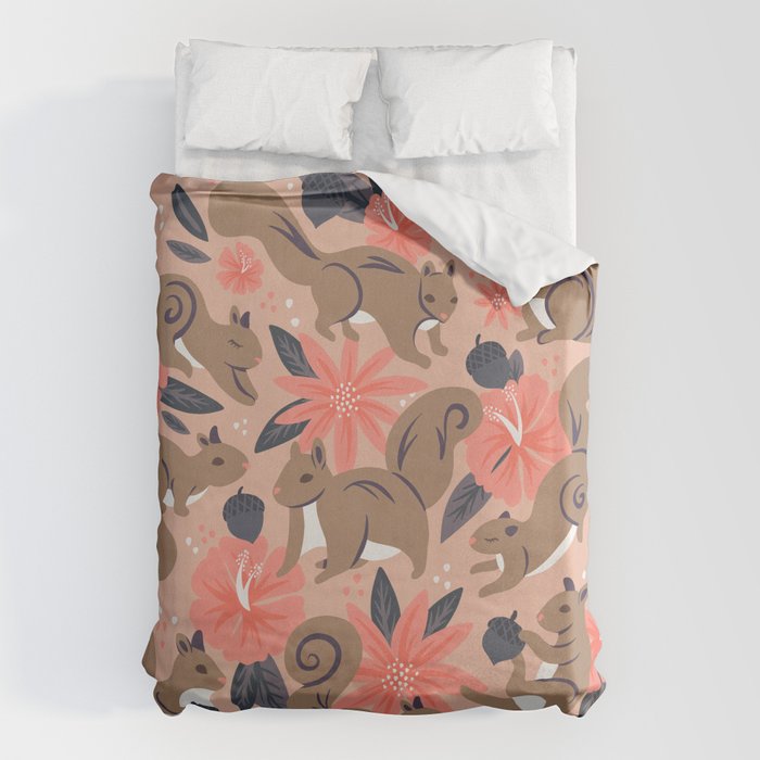Squirrels & Blooms â Peach & Tan Duvet Cover Gallery Image 6