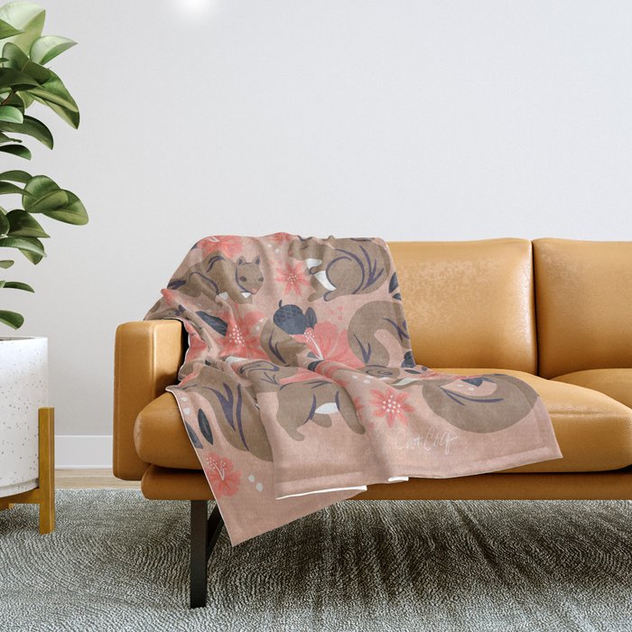 Squirrels & Blooms â Peach & Tan Throw Blanket Gallery Image 1