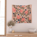 Squirrels & Blooms â Peach & Tan Wall Tapestry Gallery Image 2