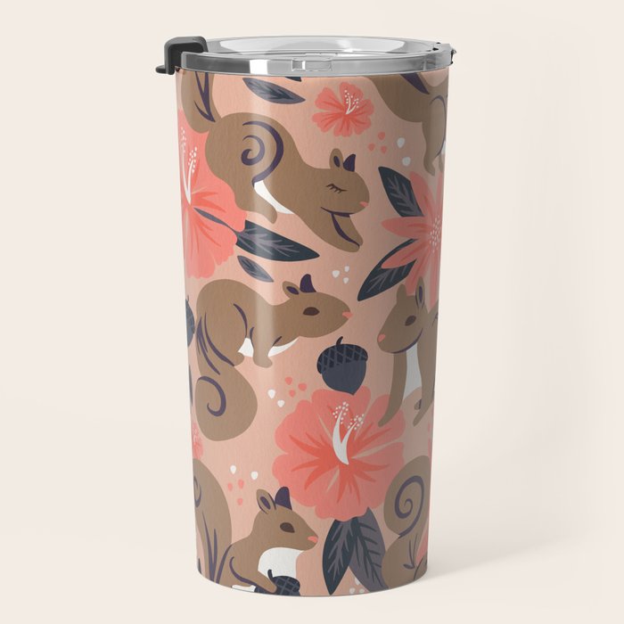 Squirrels & Blooms â Peach & Tan Travel Mug Gallery Image 3