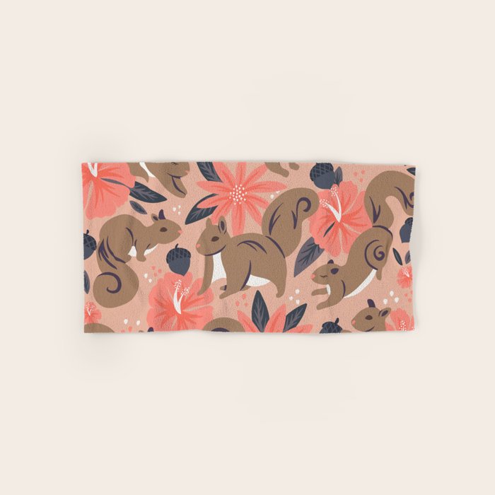 Squirrels & Blooms â Peach & Tan Bath Towel Gallery Image 1