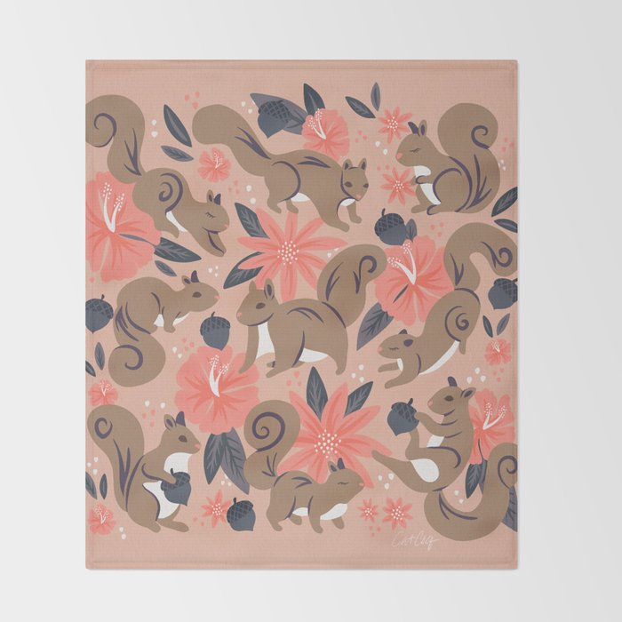 Squirrels & Blooms â Peach & Tan Throw Blanket Gallery Image 2