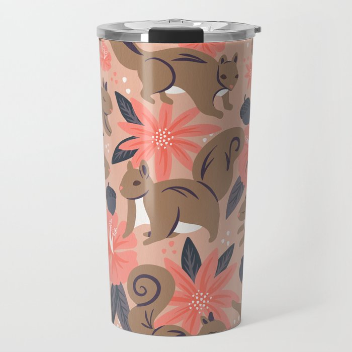 Squirrels & Blooms â Peach & Tan Travel Mug Gallery Image 1