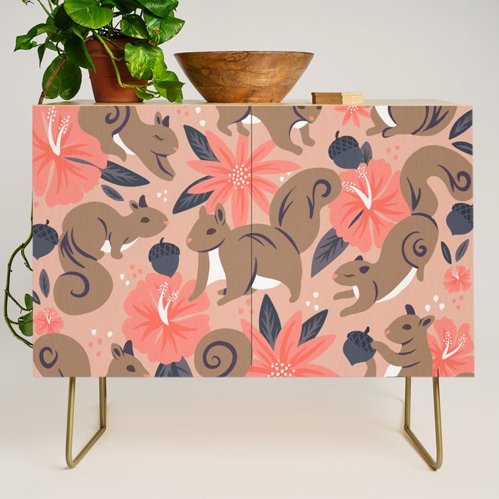 Squirrels & Blooms â Peach & Tan Credenza Gallery Image 1