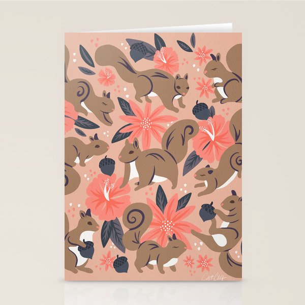 Squirrels & Blooms â Peach & Tan Stationery Card Gallery Image 1