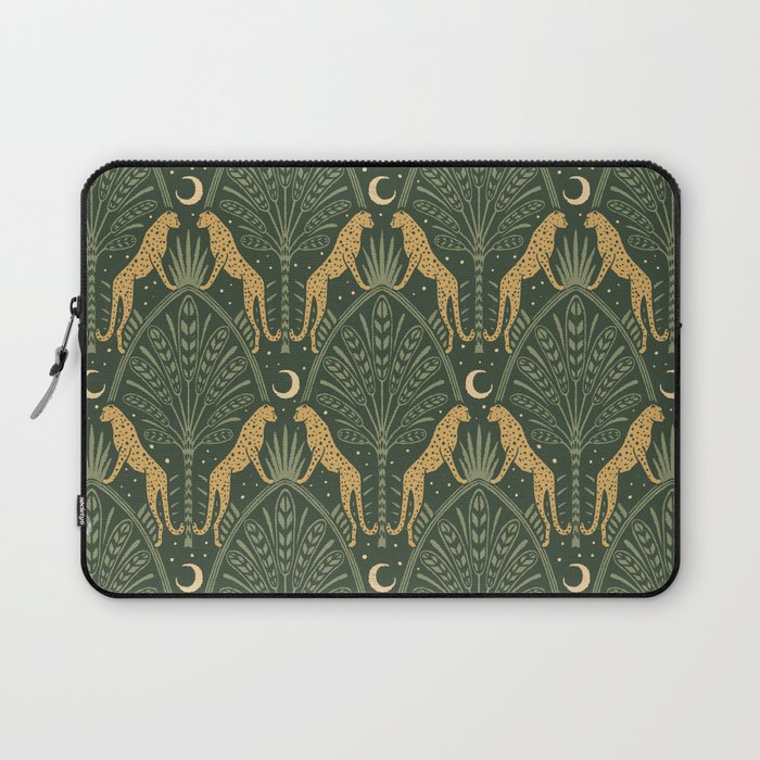 Night Cheetahs - Fern Green and Gold Laptop Sleeve Gallery Image 1