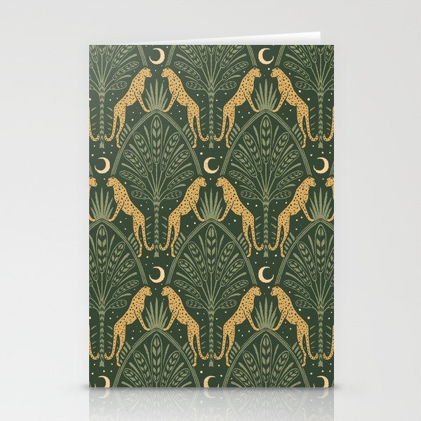 Night Cheetahs - Fern Green and Gold Stationery Card Gallery Image 2