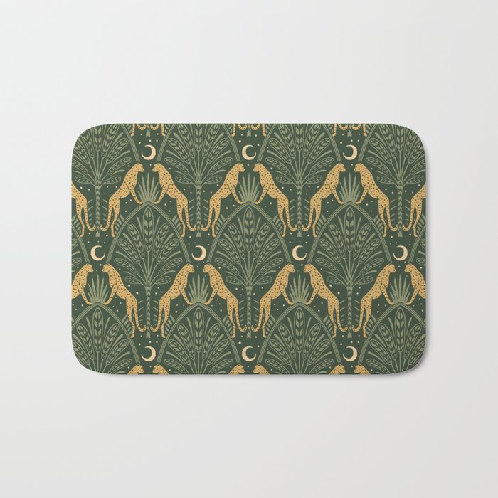 Night Cheetahs - Fern Green and Gold Bath Mat Gallery Image 1