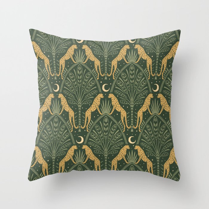 Night Cheetahs - Fern Green and Gold Throw Pillow Gallery Image 6