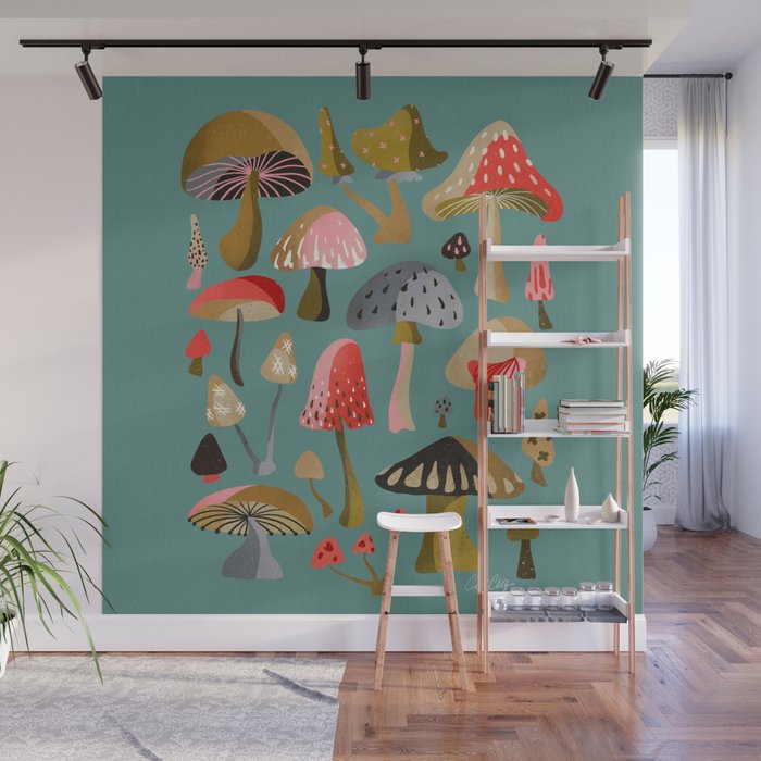 Mushroom Collection - Mint Wall Mural Gallery Image 1