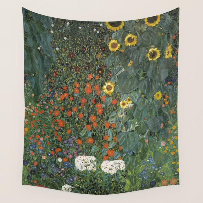 Farm Garden with Sunflowers (Bauerngarten mit Sonnenblumen) by Gustav Klimt Wall Tapestry Gallery Image 1