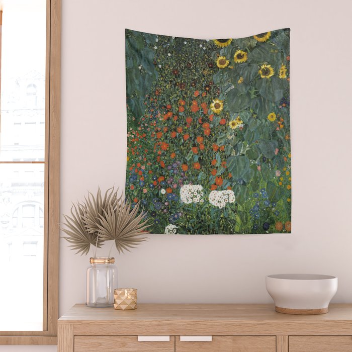 Farm Garden with Sunflowers (Bauerngarten mit Sonnenblumen) by Gustav Klimt Wall Tapestry Gallery Image 2