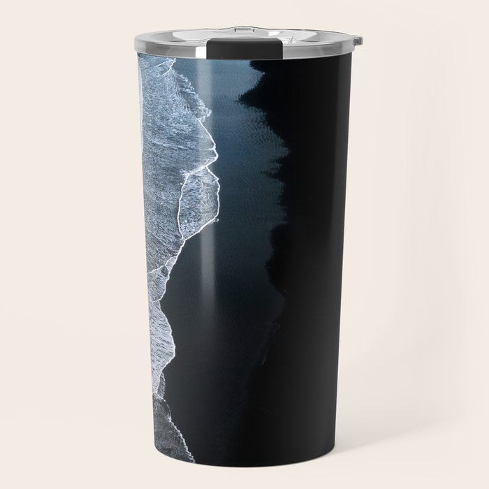 Minimalist Waves on a black sand beach in Iceland - Landscape Photography Travel Mug Gallery Image 1
