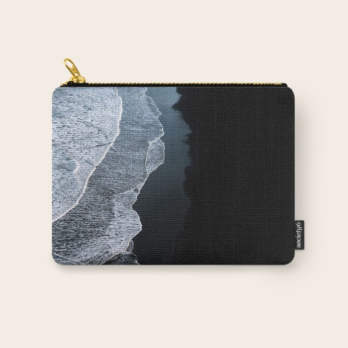 Minimalist Waves on a black sand beach in Iceland - Landscape Photography Carry All Pouch Gallery Image 1
