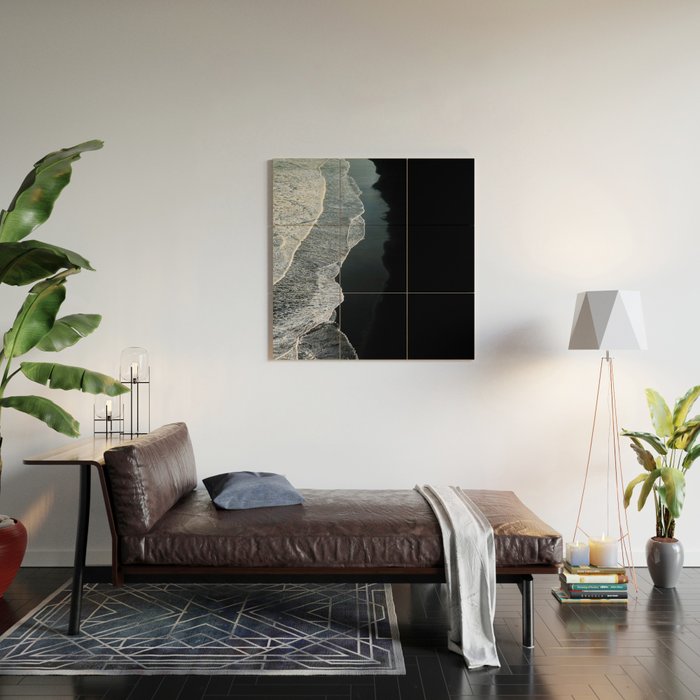 Minimalist Waves on a black sand beach in Iceland - Landscape Photography Wood Wall Art Gallery Image 2