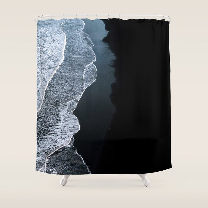 Minimalist Waves on a black sand beach in Iceland - Landscape Photography Shower Curtain Gallery Image 1