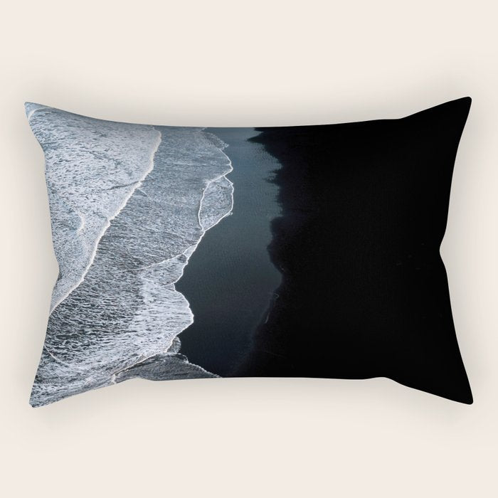 Minimalist Waves on a black sand beach in Iceland - Landscape Photography Rectangular Pillow Gallery Image 1