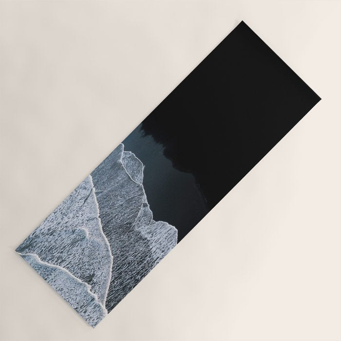 Minimalist Waves on a black sand beach in Iceland - Landscape Photography Yoga Mat Gallery Image 1