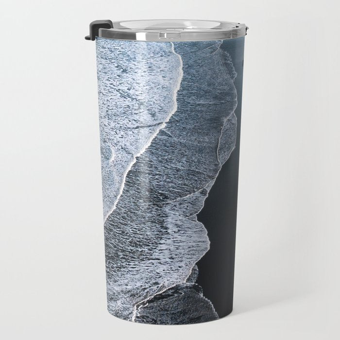 Minimalist Waves on a black sand beach in Iceland - Landscape Photography Travel Mug Gallery Image 3