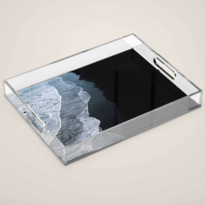 Minimalist Waves on a black sand beach in Iceland - Landscape Photography Acrylic Tray Gallery Image 1