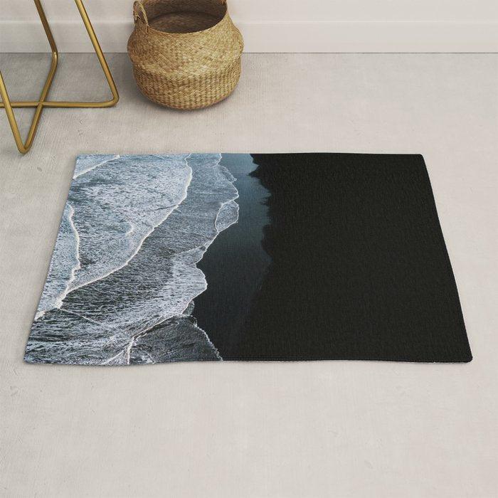 Minimalist Waves on a black sand beach in Iceland - Landscape Photography Rug Gallery Image 1