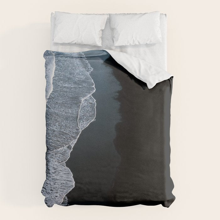 Minimalist Waves on a black sand beach in Iceland - Landscape Photography Duvet Cover Gallery Image 6